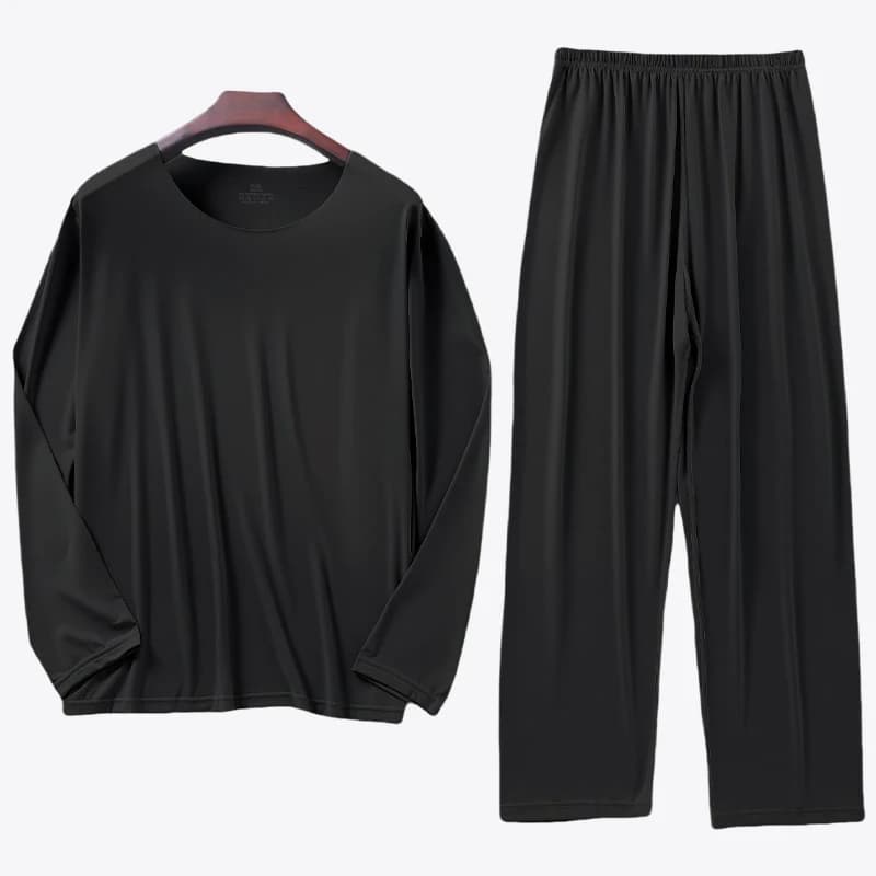 KIDWHXR Ensemble pyjama 2 pièces en soie glacée pour homme – Haut à manches longues simple et pantal