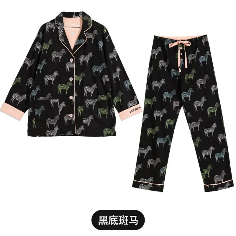 2025 pyjama costume 100% coton 2 pièces ensemble femmes imprimer dessin animé vêtements de nuit à ma