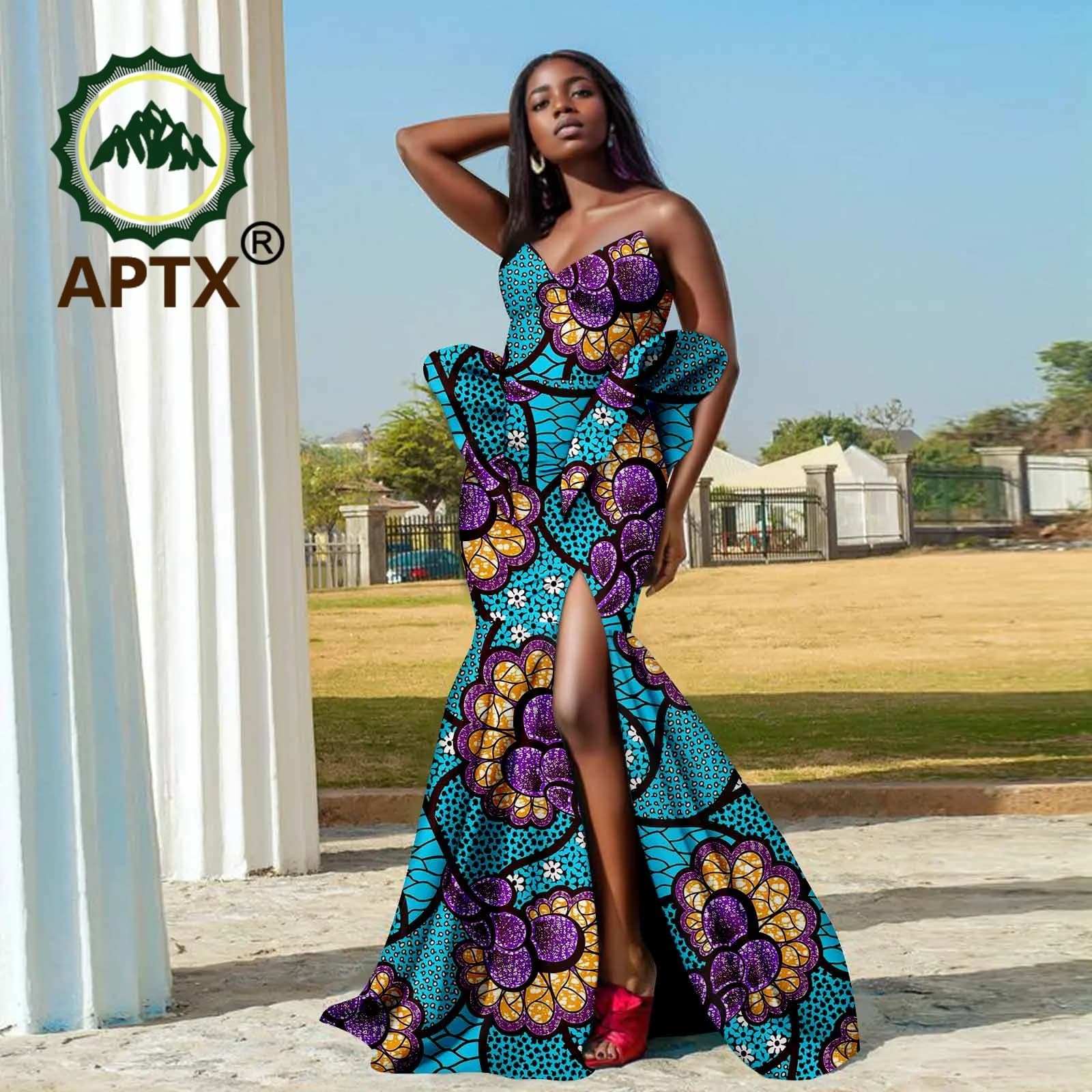 Robe africaine pour femmes, Ankara, sans bretelles, élégante, fendue, imprimée, taille haute, Dashik