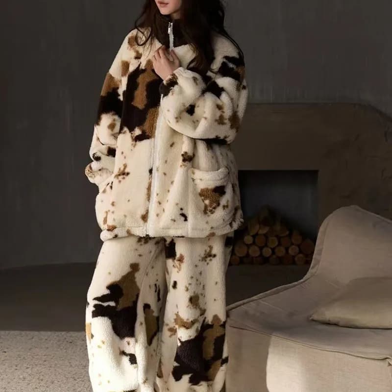 2025 nouveau pyjama polaire pour femmes 2 pièces ensemble corail velours rembourré épaissi automne e