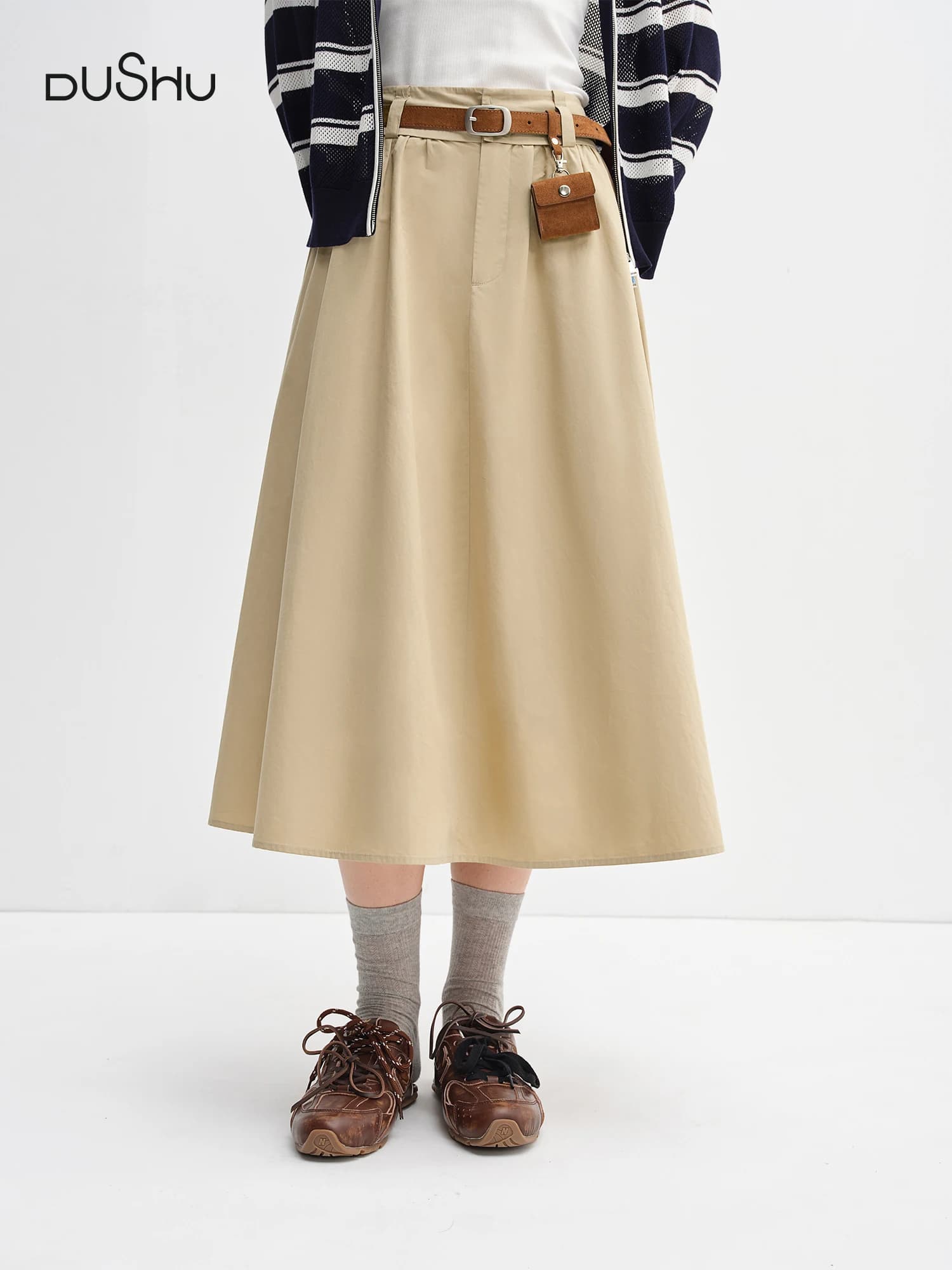 DUSHU femmes taille large taille haute a-ligne jupe 2025 automne nouveauté décontracté vêtements de 