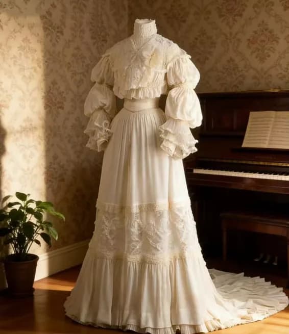 Robes de mariée médiévales de la période victorienne, manches longues, col montant, couleur ivoire, 