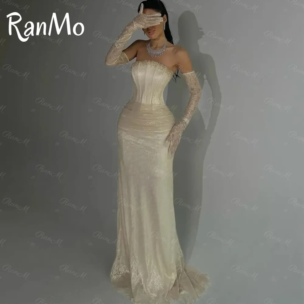 Ranmo Nouvelles robes de soirée sirène élégantes en dentelle sans bretelles longueur au sol pour fem