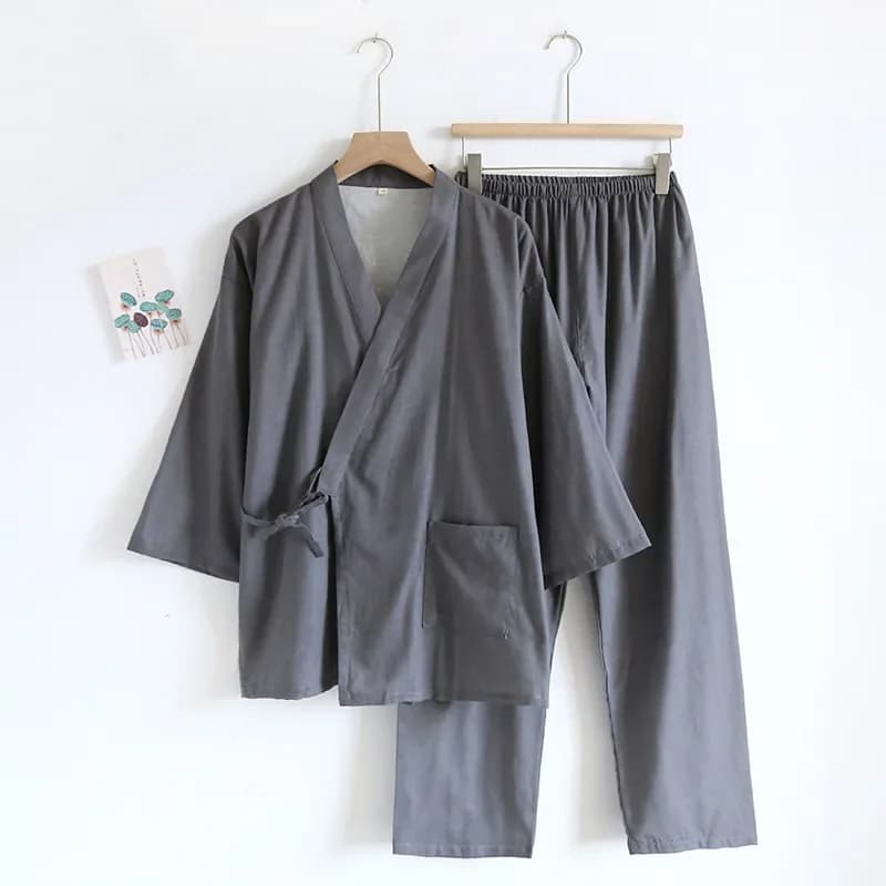 Ensemble de pyjamas kimono pour hommes, robes fines, coton, coupe At, grande taille, manches mi-long
