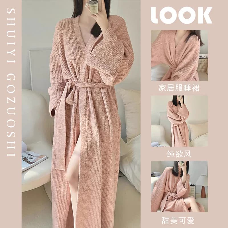 Robe Chaleureuse Femme Automne Hiver Grande Taille Pyjama Femme Cardigan Loungewear Ample Robe de Nu
