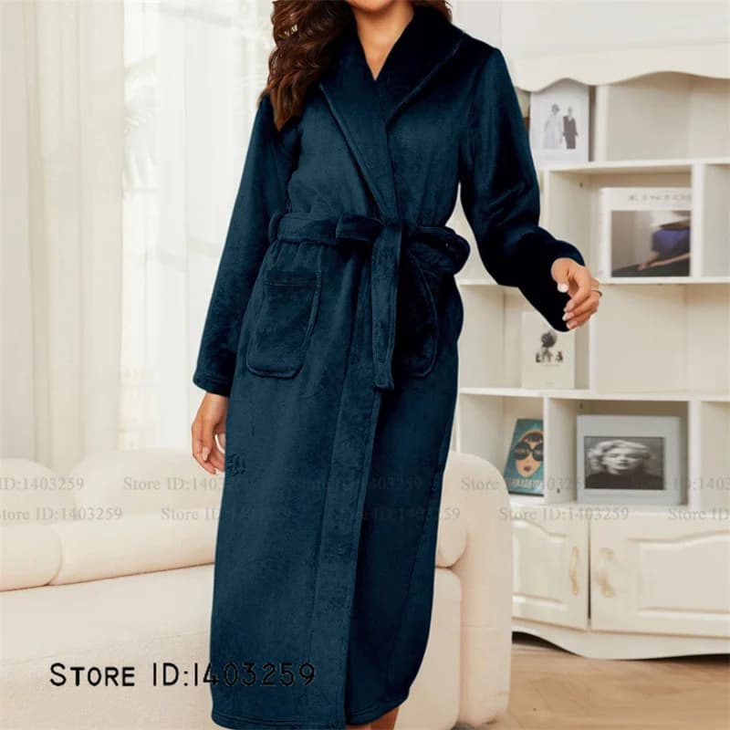 Épaissir chaud femmes longue Robe Homewear confortable doux flanelle Kimono peignoir Robe vêtements 