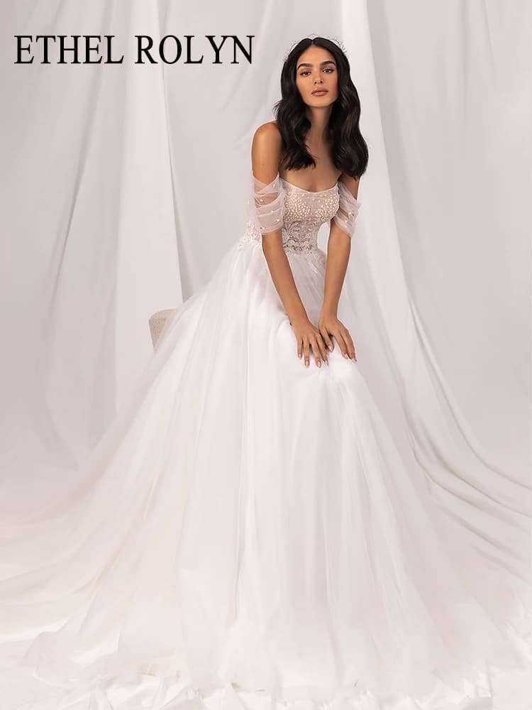 ETHEL ROLYN Boho robe De mariée hors De l'épaule chic chérie Appliques longue Train robes De mariée 
