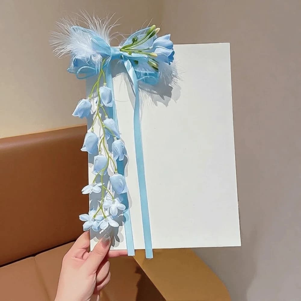 Barrettes à cheveux en tulle doux avec nœuds, motifs floraux, ruban orchidée clochette, paillettes,