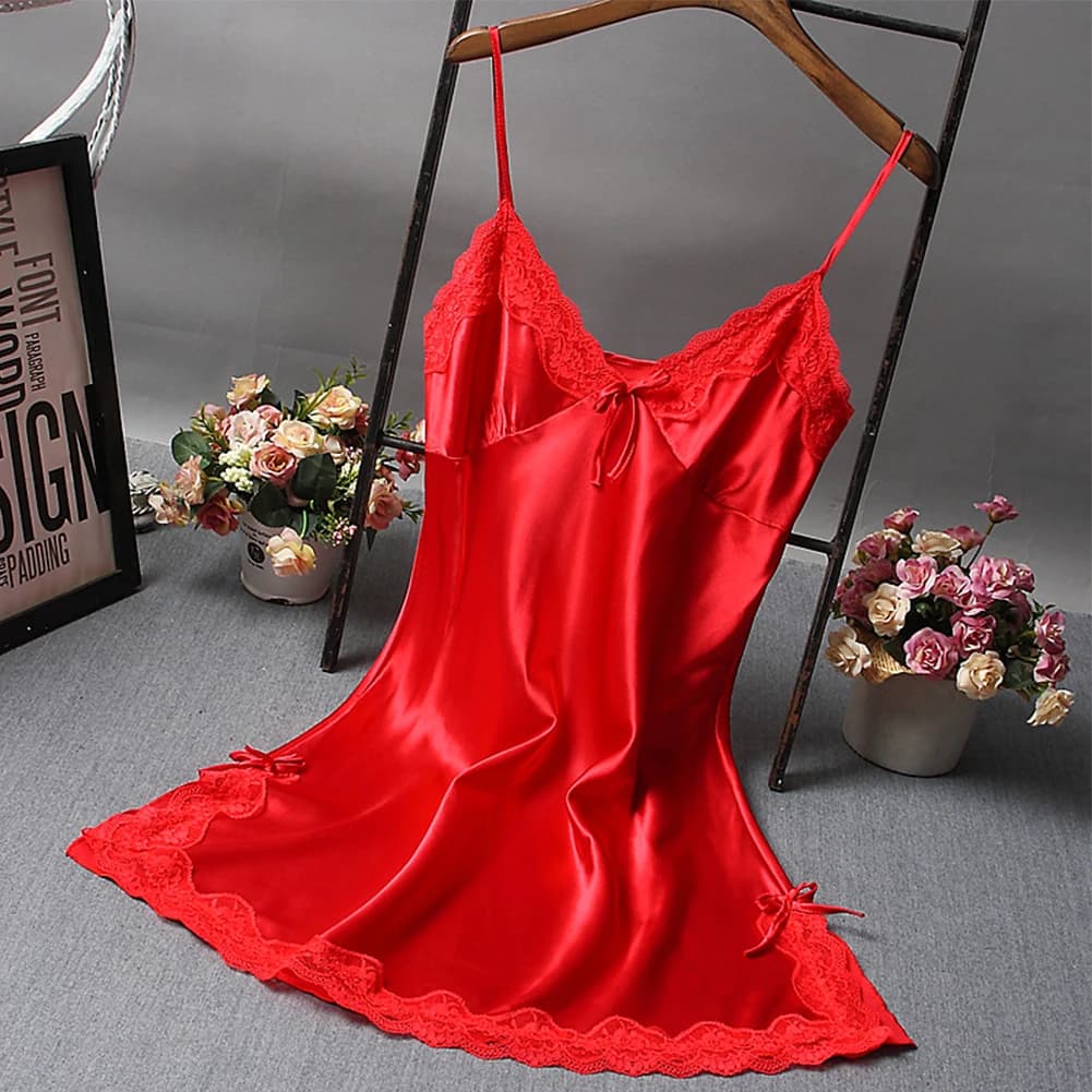Offre spéciale femmes Sexy Satin chemise de nuit dentelle vêtements de nuit pour Lingerie vêtements