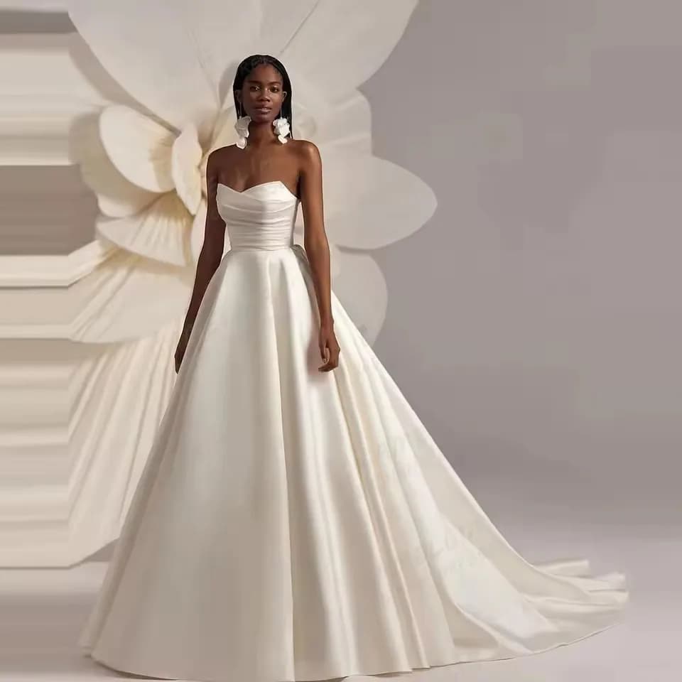 Robes de mariée afrique robe de mariée petit col en V sans manches plissé corps drapé une ligne robe