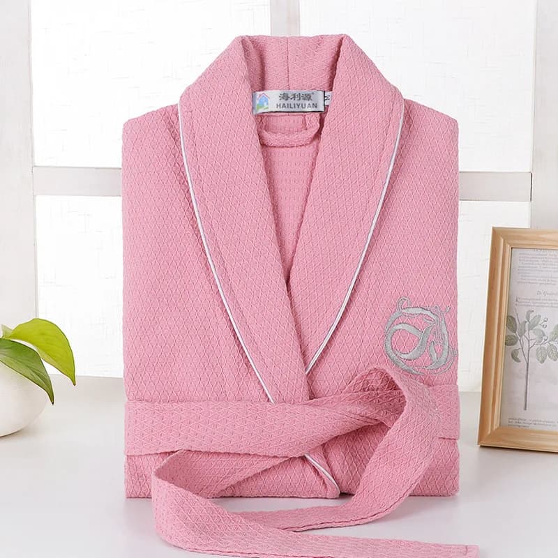 Robe Gaufrée 100% Coton pour Homme et Femme, Peignoir Doux, Broderie Décontractée, Vêtements d'Nik,