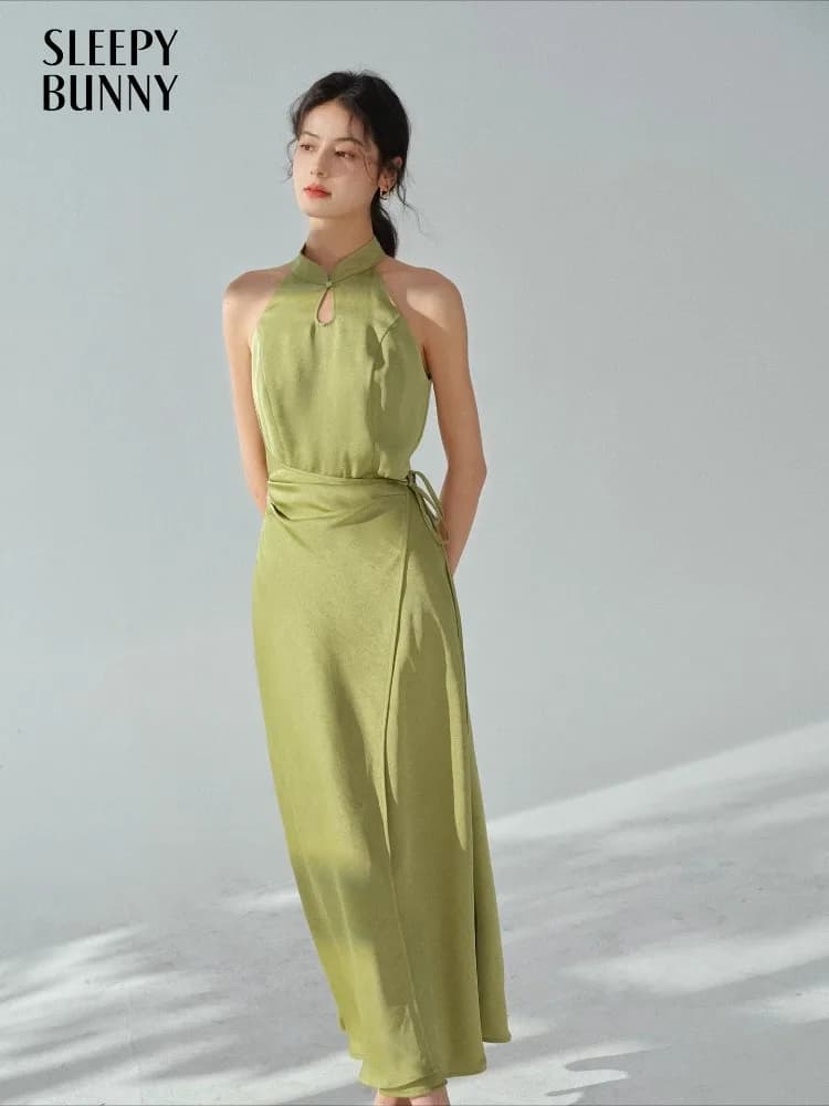 Robe longue en Jacquard élégante, Style chinois, sans manches, coupe drapée, tenue d'inspiration Vin
