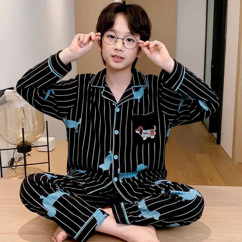 Ensemble de pyjama à motif de chiot, comprenant un haut à manches longues et un pantalon assorti, vê