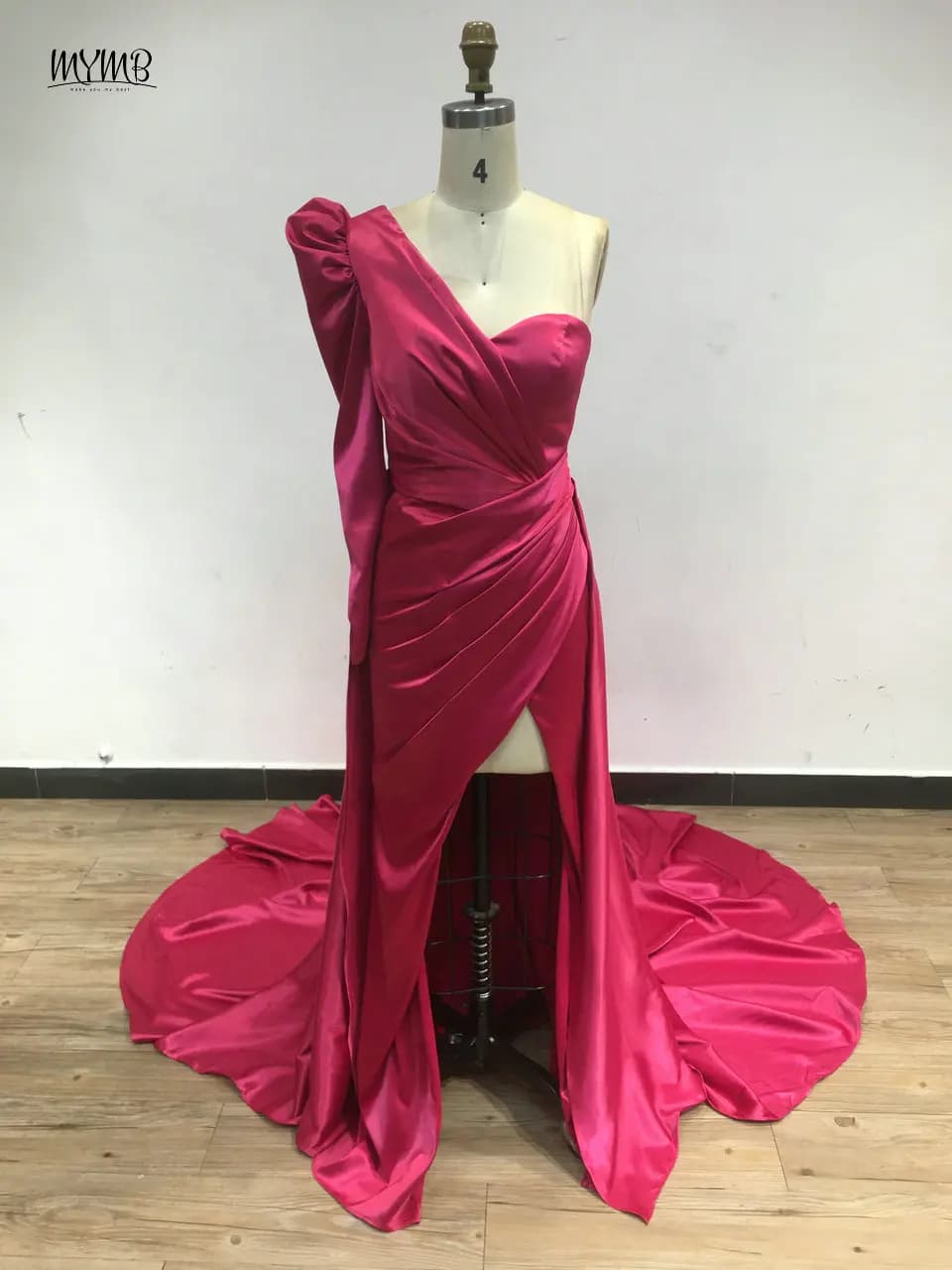 MYMB-Robe de Soirée Sirène en Satin Arabe pour Femme, Tenue de Célébrité, Superbe, Fuscia, Fente Hau