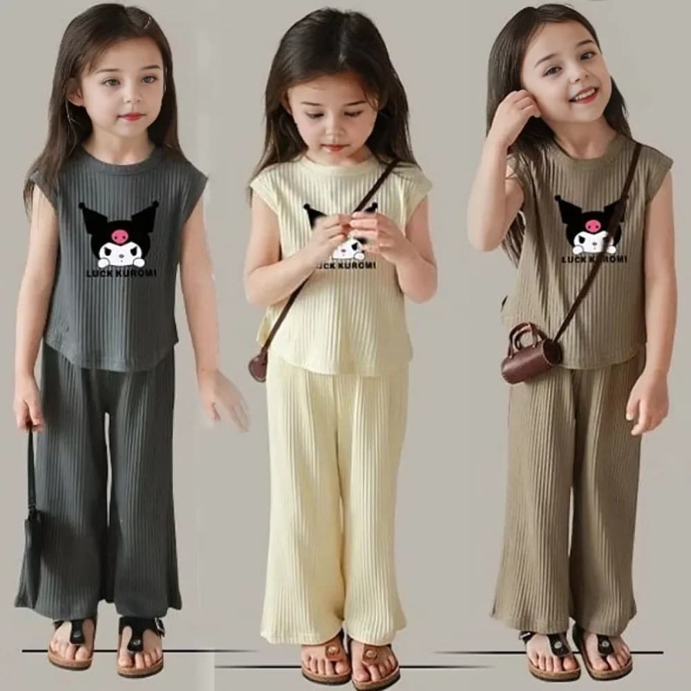 Ensemble 2 pièces été 2026 Kuromi Anime Kawaii : Débardeur et pantalon en soie glacée pour bébé, vêt