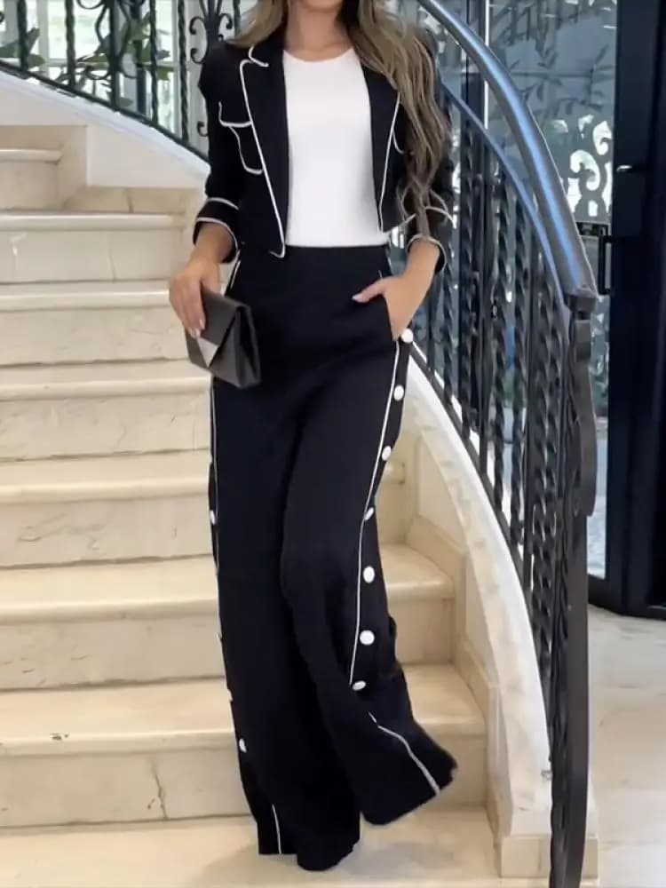 Missuoo Urban femme 2025 nouveau pantalon de banlieue ensemble col cranté veste et côté boutonné tai