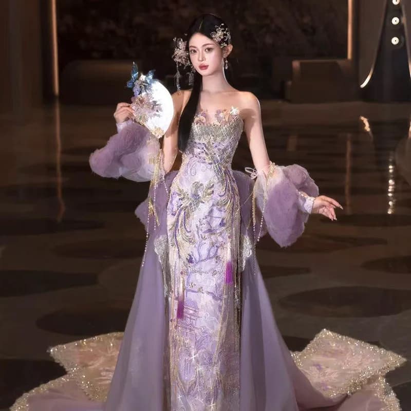 Nouvelle Robe de Mariée Style Chinois 2026, Robe de Banquet de Fiançailles Nouvelle Tendance avec Tr