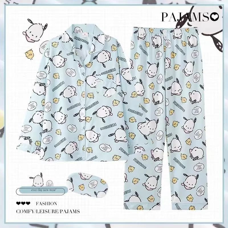 Pyjamas populaires Pompom Purin pour femmes, ensemble de vêtements d'intérieur mignon à manches long