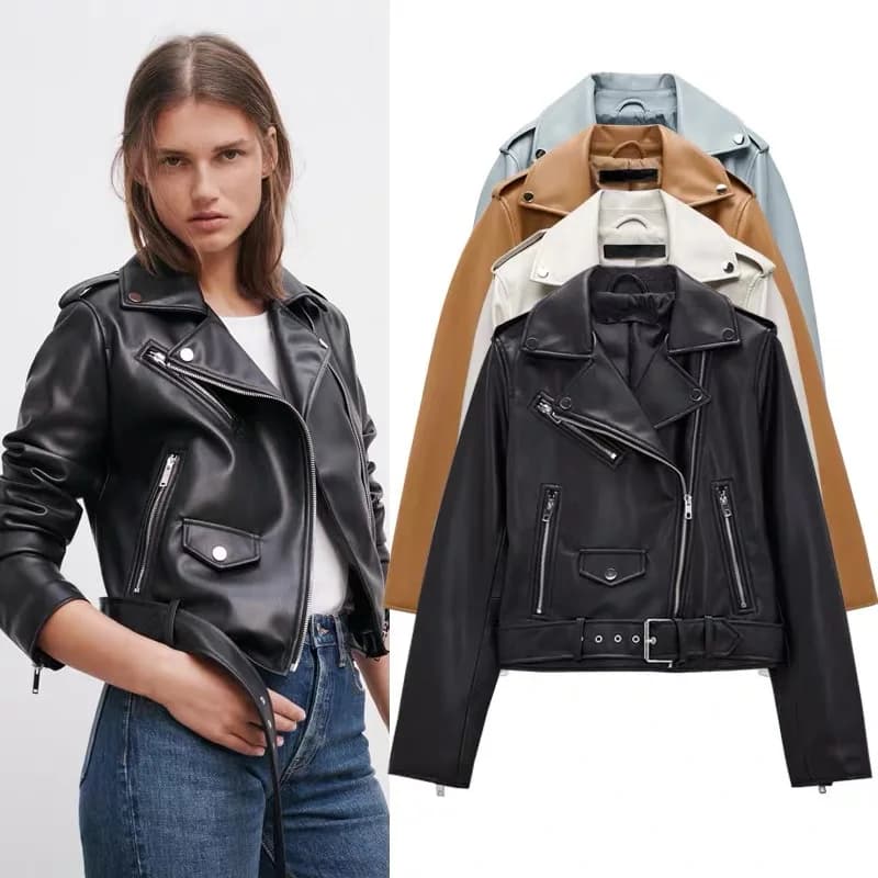 ETJ2024 automne et hiver nouvelle veste en cuir pour femme moto veste à glissière coupe ajustée mode