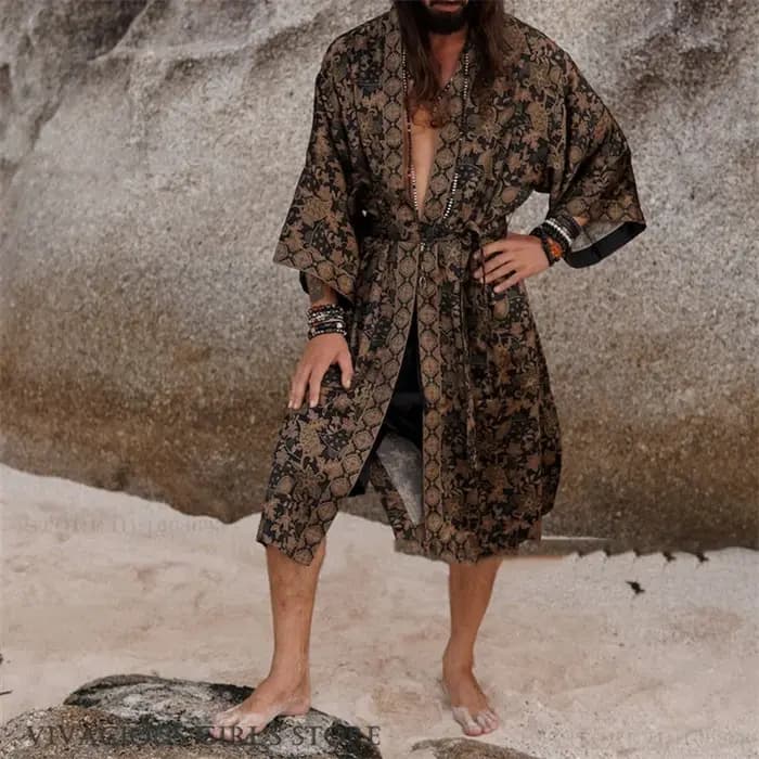 Grande taille hommes Robe vêtements de nuit Style bohème imprimé Kimono peignoir Robe vêtements de d