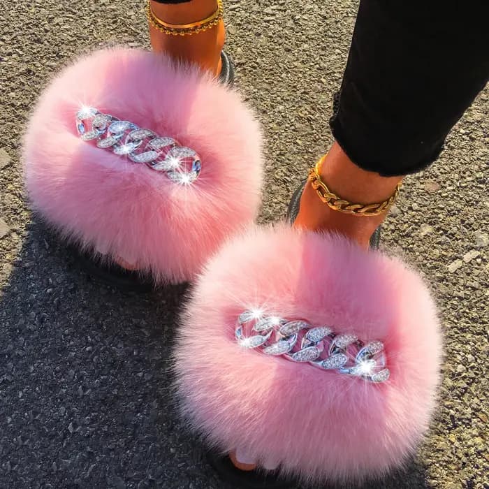 Pantoufles en fourrure de renard véritable pour femmes
