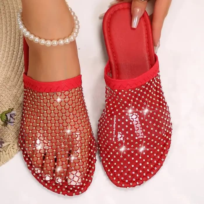 Nouvelles pantoufles d'été 2026 pour femmes, à bout rond, avec strass, plates, antidérapantes, pour la maison, style claquettes, Zapatos De Mujer