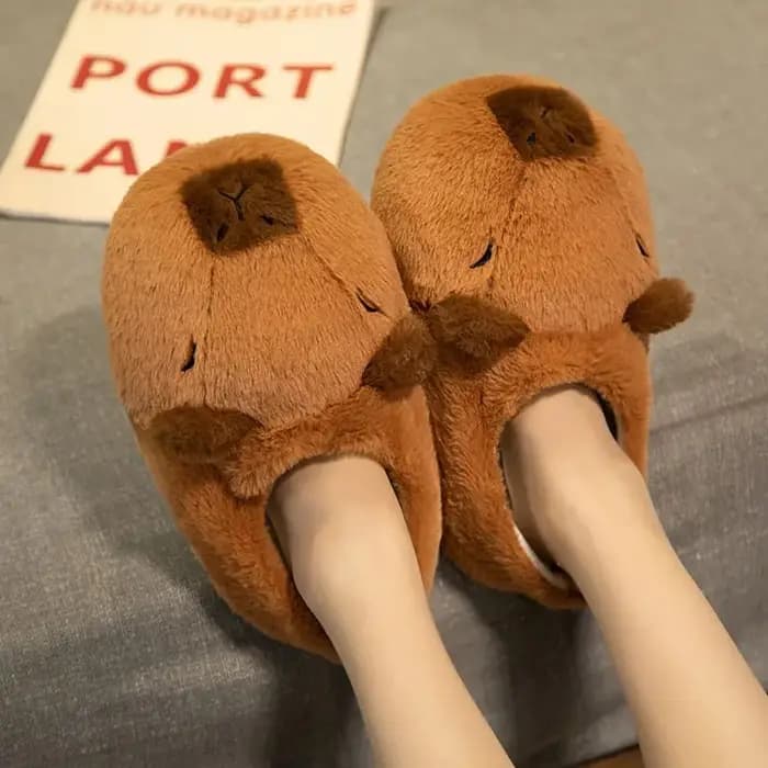 Pantoufles chaudes et épaisses et moelleuses pour la maison, pantoufles capybara unisexes floues pou