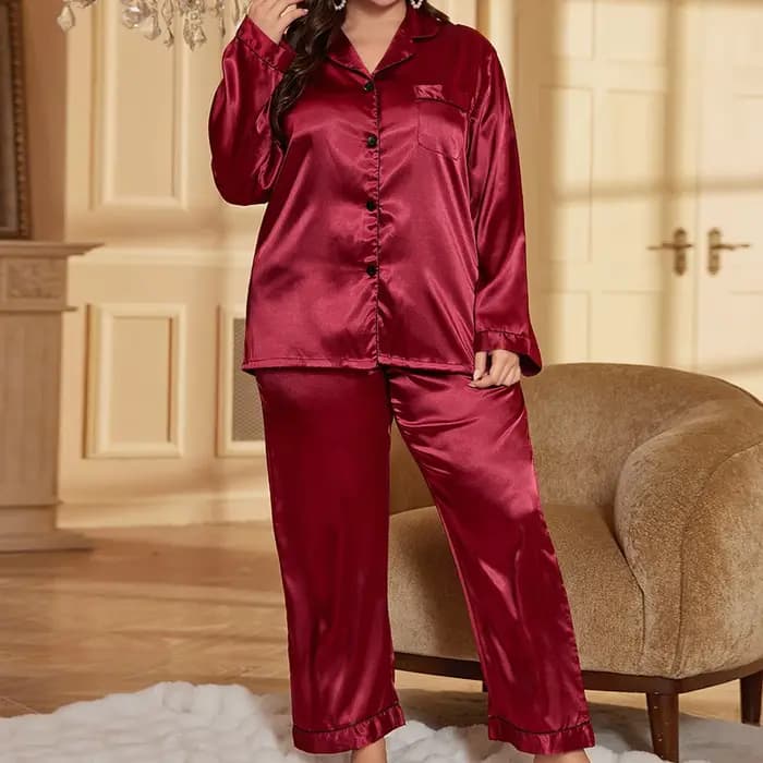 Grande taille femme Pyjamas ensemble printemps été soie Satin vêtements de nuit pantalon Pijamas costume ample
