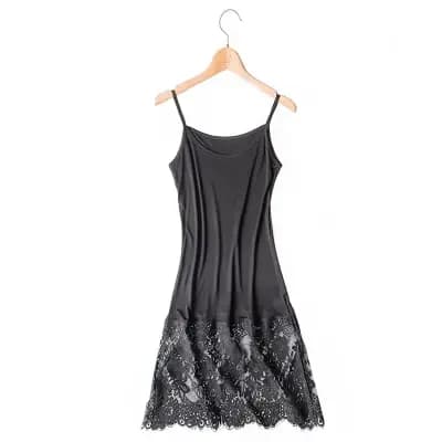 Femmes glisse complète tricoté soie naturelle et dentelle bas Anti vidé robe Slip nu noir blanc été bas porter