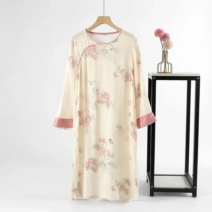 Pyjama de Style chinois pour femmes, vêtements de maison à manches longues, en coton et Fiber de bam