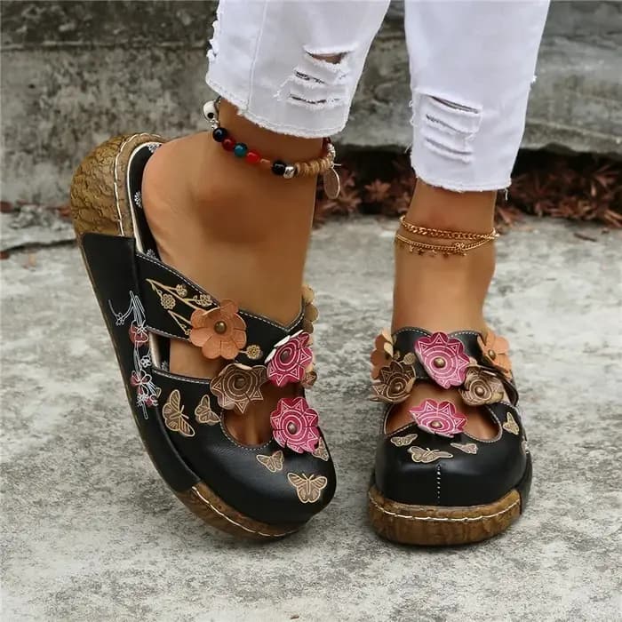 Baotou-Pantoufles rétro en fleurs de prunier pour femmes