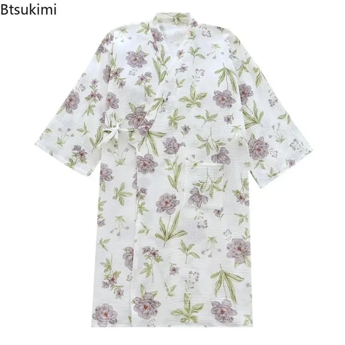 Robe Kimono Femme 2026 – Peignoir 100% Coton Ample à Imprimé Floral