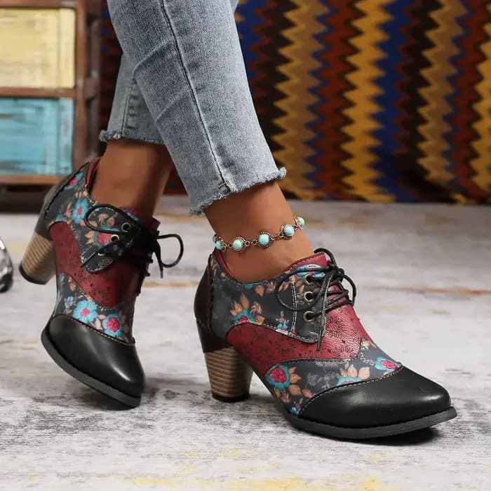 Femmes chaussures à talons hauts automne nouvelles bottines fleur mode cuir