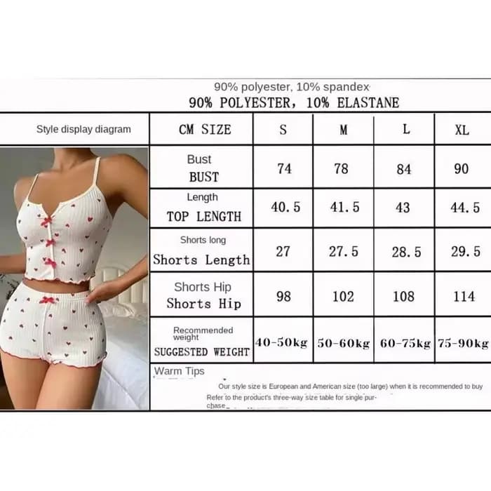 Vêtements de nuit femmes pyjamas ensemble coeur imprimé tissu côtelé doux avec glamour volants garniture décontracté