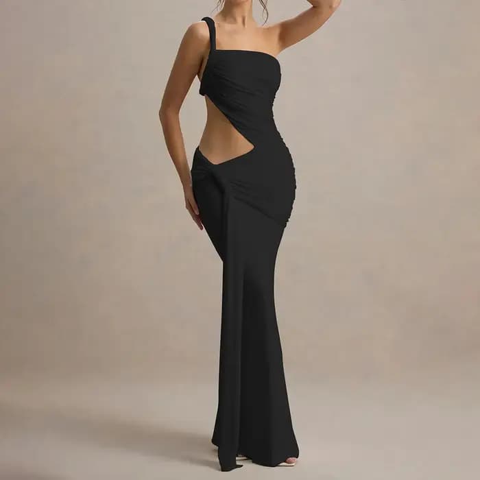 Robe dos nu asymétrique à une épaule pour femme, plissée, unie, avec franges et patchwork, tenue de
