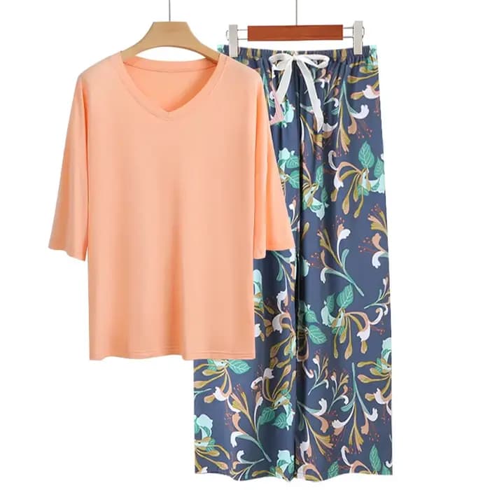 Ensemble de pyjama décontracté Printemps Été Hauts à manches courtes Pantalon long Costume élégant