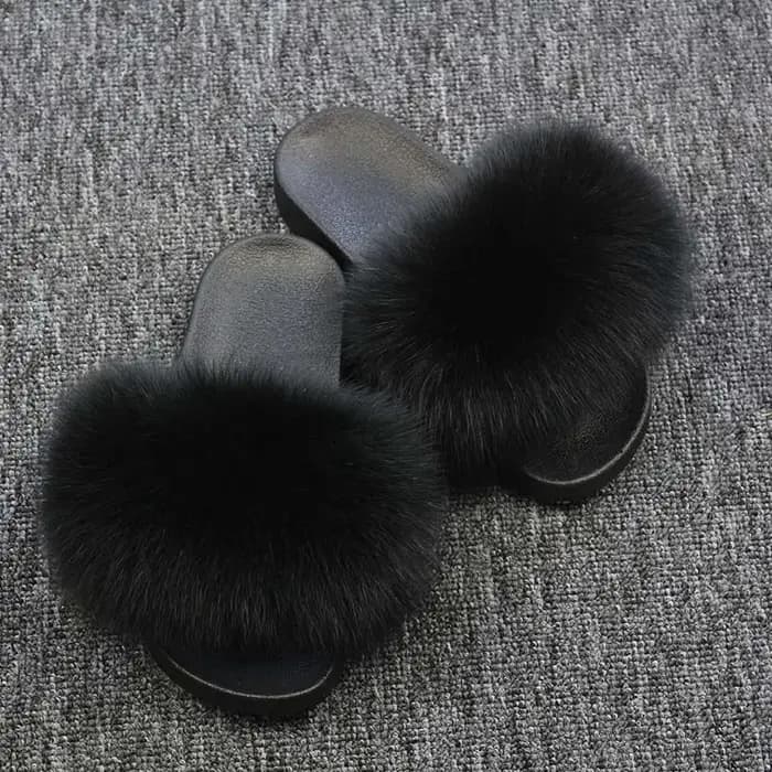 Pantoufles en vrais cheveux de renard pour enfants, curseurs moelleux pour la maison, chaussures pla