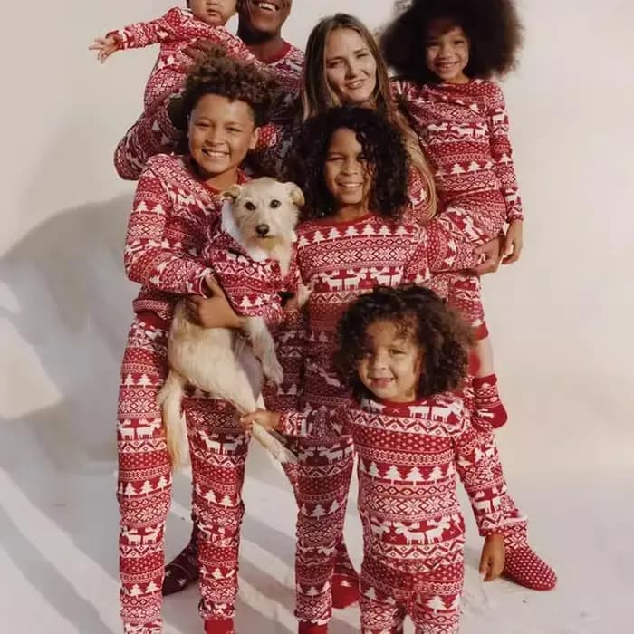 Pyjamas de famille de noël mère père enfants, vêtements assortis, mignon, ample, imprimé d'élan, ens