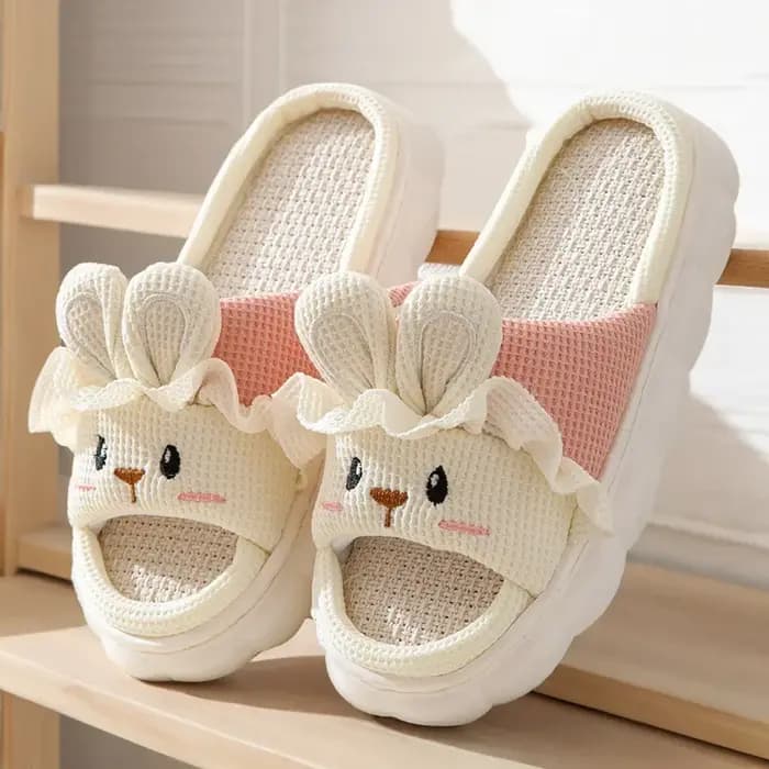 Pantoufles de lapin mignonnes pour femmes, tongs de dessin animé d'automne, chaussures de maison en
