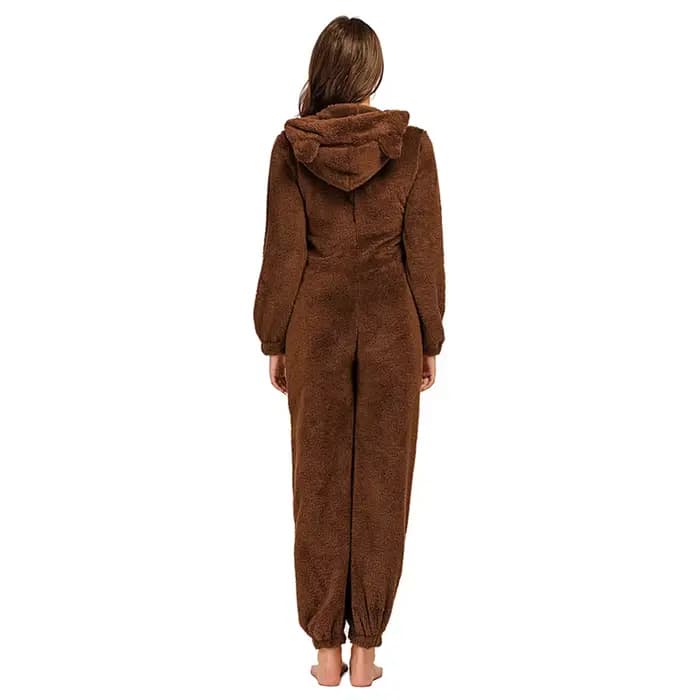 Femmes polaire Oneseies fermeture éclair à capuche Pyjamas barboteuses vêtements de nuit confortables