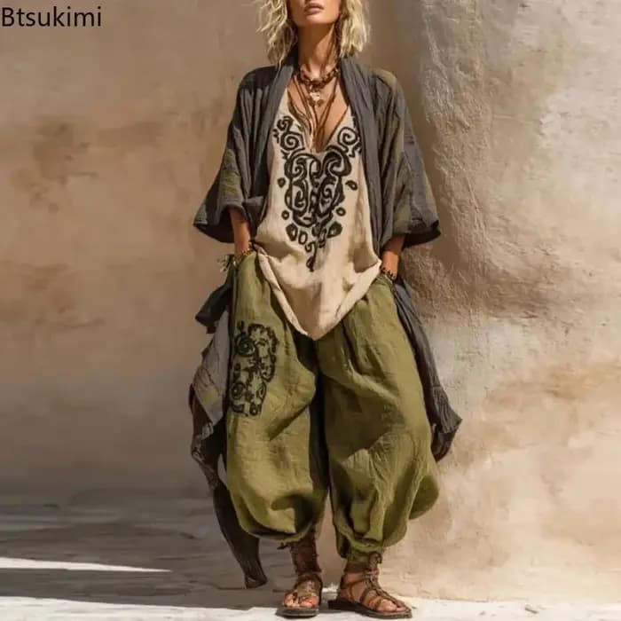 Ensembles Robes Printemps-Été pour Femmes : Kimono Bohème Ouvert sur le Devant