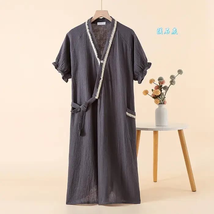 Kimono à manches courtes Robe de nuit dentelle couleur bloquée sangle peignoir Homewear mignon Sweat vapeur femmes vêtements