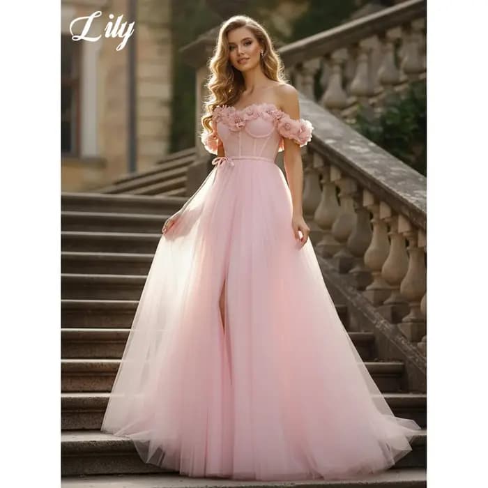 Robe de bal en filet rose Lily