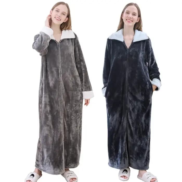 Automne hiver flanelle vestes à glissière pour femmes Couples robe de nuit mode chaud grands revers Kimono allonger