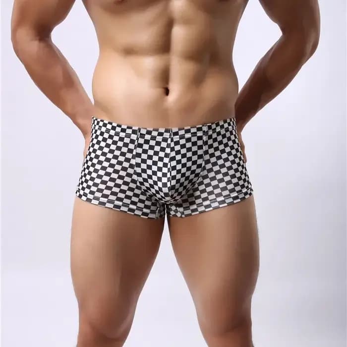 Boxer de Marque en Coton pour Homme, Sous-Vêtement Respirant à Carreaux, Doux