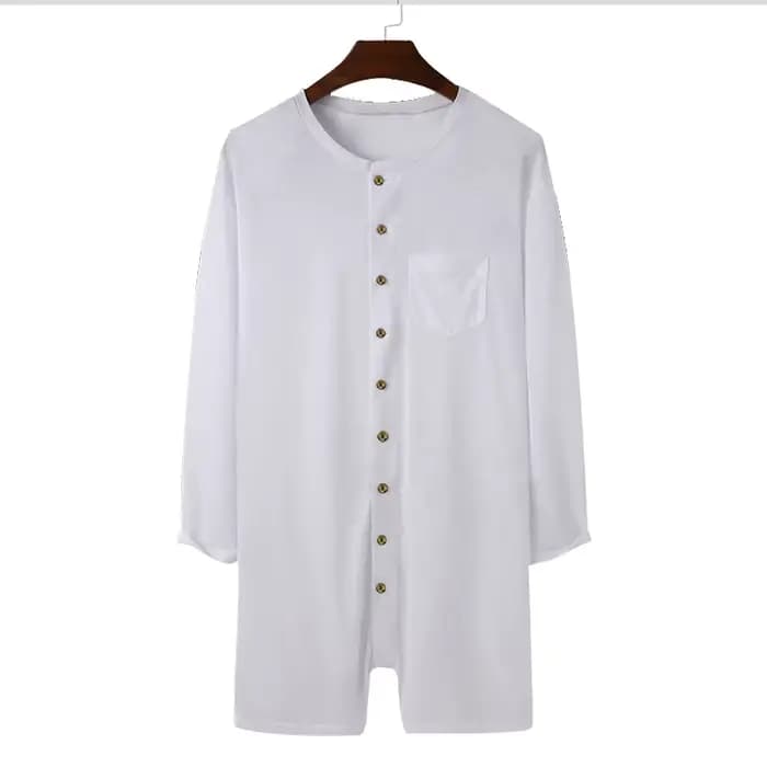 Pyjama sexy pour homme, combinaison, couleur unie, col rond, manches longues, t-shirt et short, nouv
