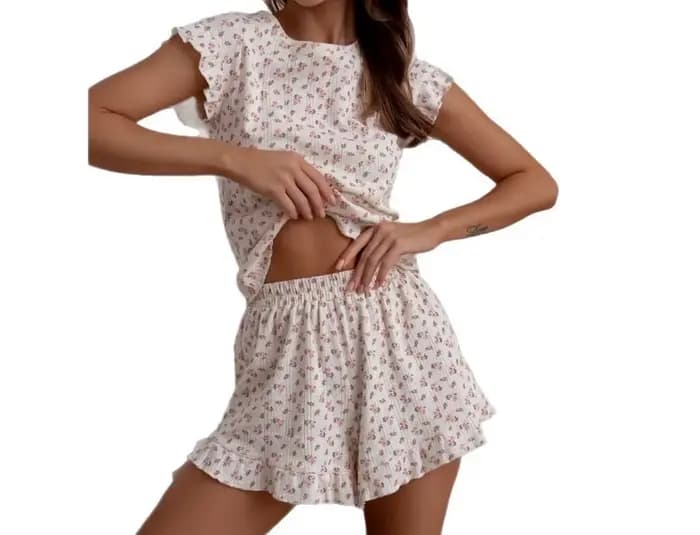 Pyjamas européens et américains en soie de lait imprimée à motifs floraux
