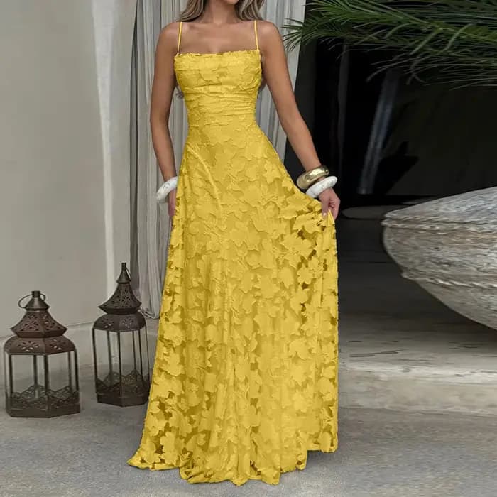 Robe longue à bretelles licou pour femmes