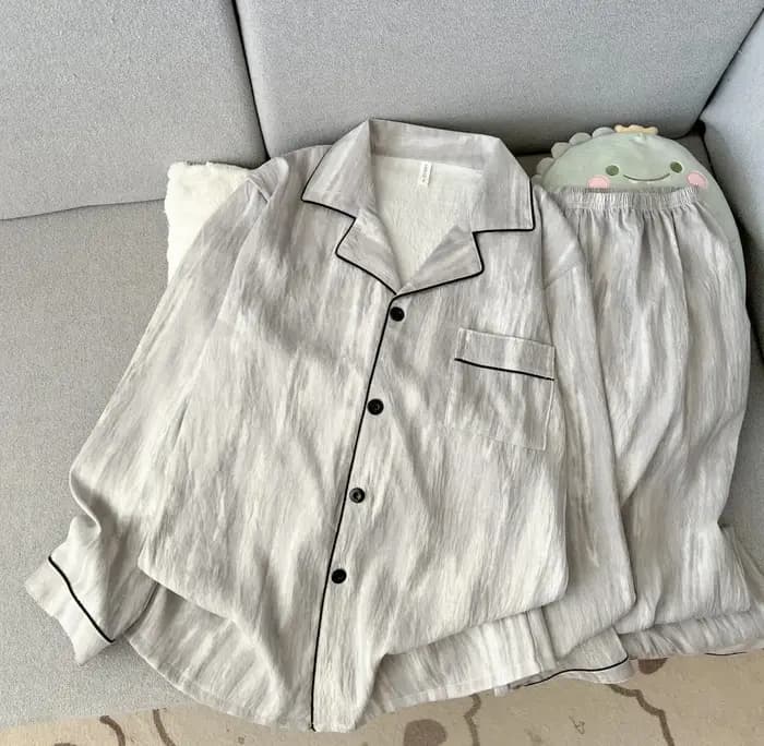 Pyjama pour homme pour le printemps et l'automne, simple, ample, adapté aux jeunes, cardigan à manch