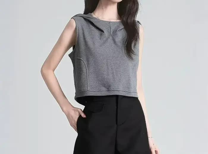 Gilet à capuche sans manches gris pour femme
